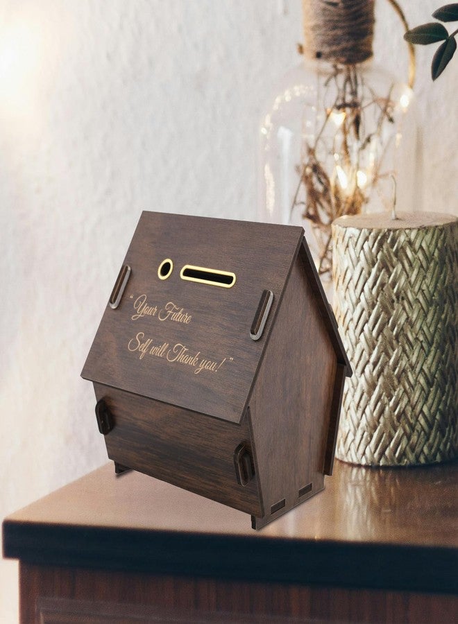 SAPRA Wooden Money Saving Box | House-Shaped Piggy Bank for Kids & Adults | Savings Box with Lock | Decorative Coin Bank | Gift for Birthday, Anniversary, Home & Office (Sparrow) - Image 4